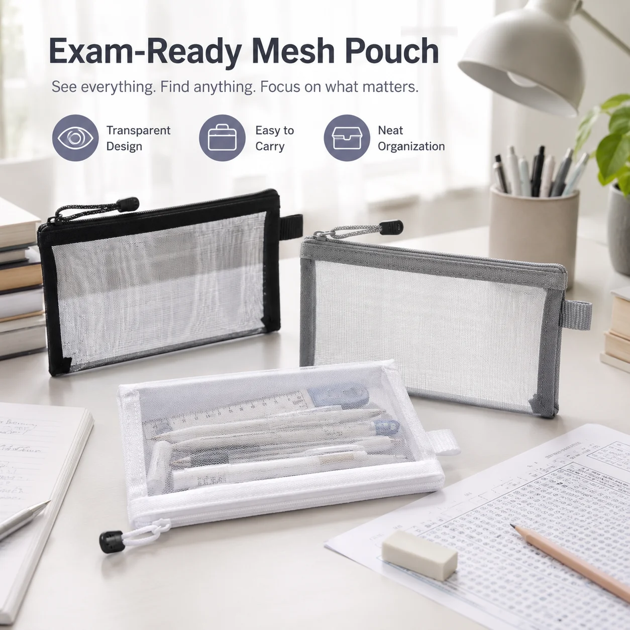 Clear Mesh Pencil Pouch For Exam - Estuche Transparente para Lápices, Bolsa de