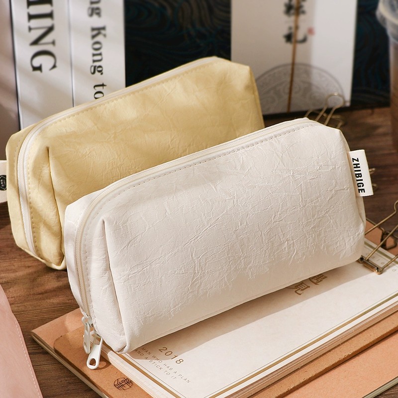Aesthetic Large Pencil Case Pouch - Estuche de Lápices de Cuero Crema