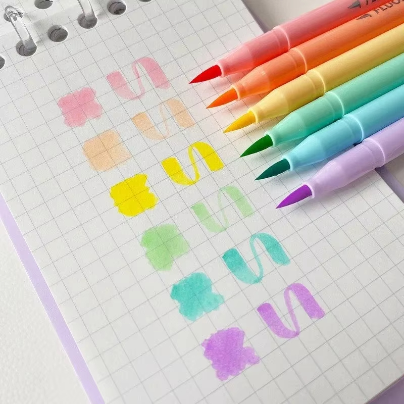 Pastel Highlighter Set Double Ended - Juego de bolígrafos fluorescentes con pincel