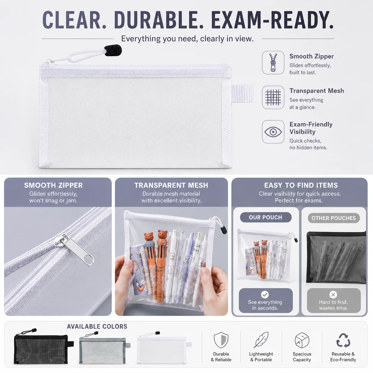 Estuche transparente de malla  - Clear Mesh Pencil Pouch For Exam reseña y precio