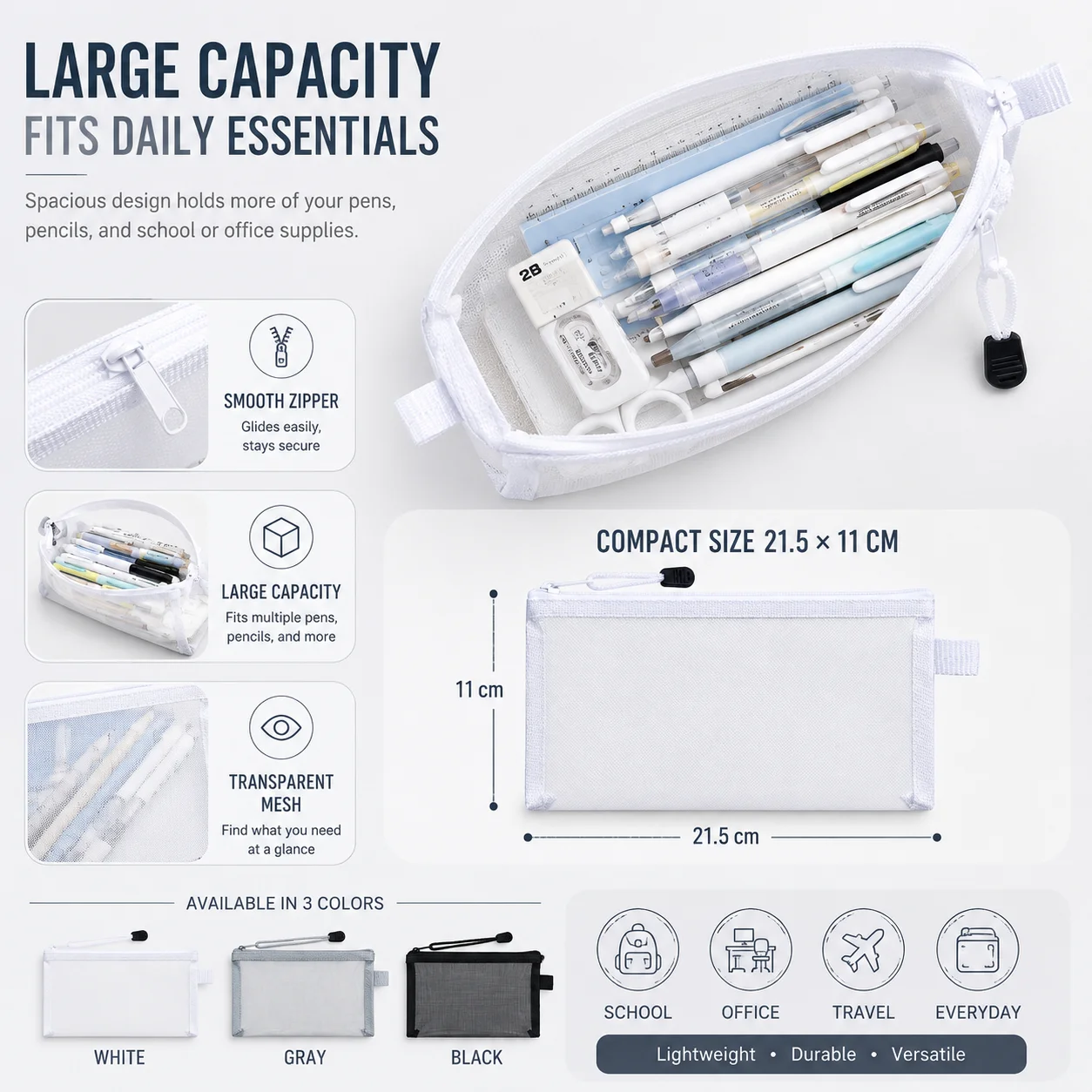Estuche transparente de malla  - Clear Mesh Pencil Pouch For Exam reseña y precio